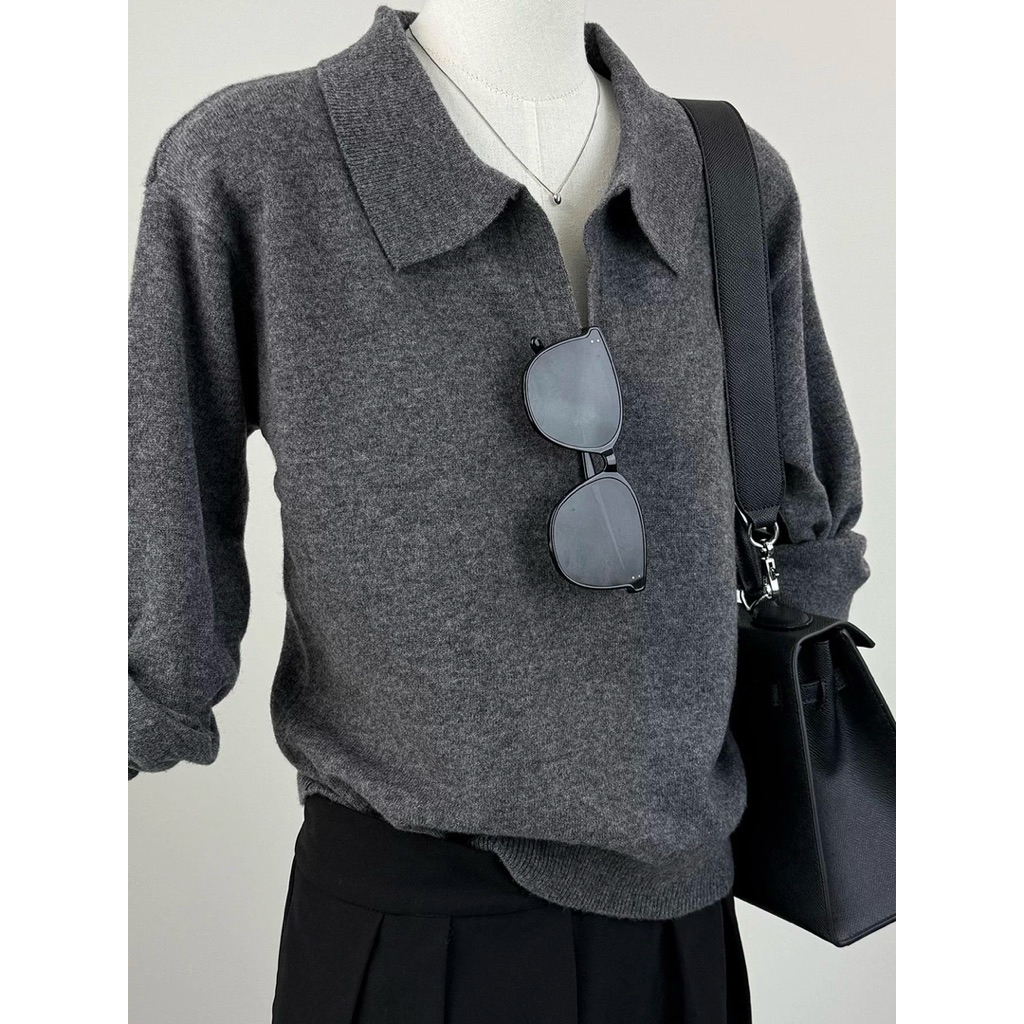 CHERISH (พร้อมส่ง) เสื้อแขนยาว  คอปก ไหมพรม แบบสวม ผ้านุ่ม รูปที่ 7