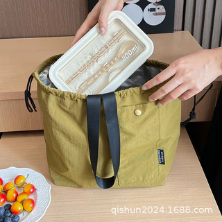 Canvas Drawstring Lunch Bag Tote Bag Bento Tote Bag กระเป๋าใส่ข้าวกลางวันแบบใช้ซ้ําได้