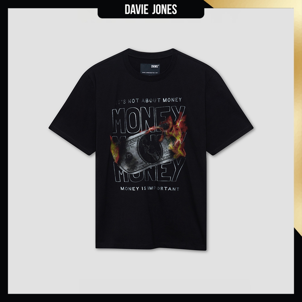 DAVIE JONES เสื้อยืด พิมพ์ลาย Graphic Slim Fit T-Shirt WA0288 สีดำ