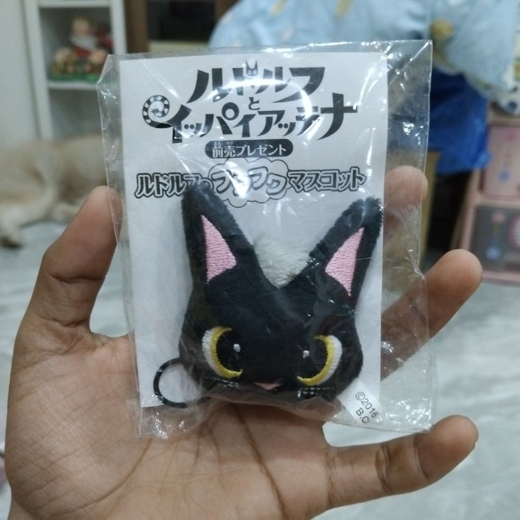 พวงกุญแจตุ๊กตาในภาพคือมาสคอตแมวดำ "รูดอล์ฟ" (Rudolf) จากภาพยนตร์อนิเมชั่นญี่ปุ่นเรื่อง Rudolf the Bl