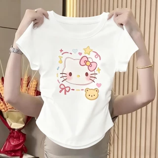 ส่วนลดพิเศษ ดีไซน์เก๋ พลางหุ่น เสื้อลำลองผู้หญิง คอกลม แขนสั้น สีขาว สีดำ ใส่เที่ยวในวันสบาย ๆ เนื้อผ้านุ่มเบาสัมผัสเย็น