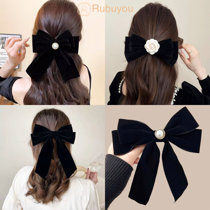 Rubuyou กิ๊บติดผม ผ้ากํามะหยี่ ประดับโบว์ สีดํา ย้อนยุค เข้ากับทุกการแต่งกาย สําหรับผู้หญิง เครื่องประดับผมแฟชั่น-COD💖