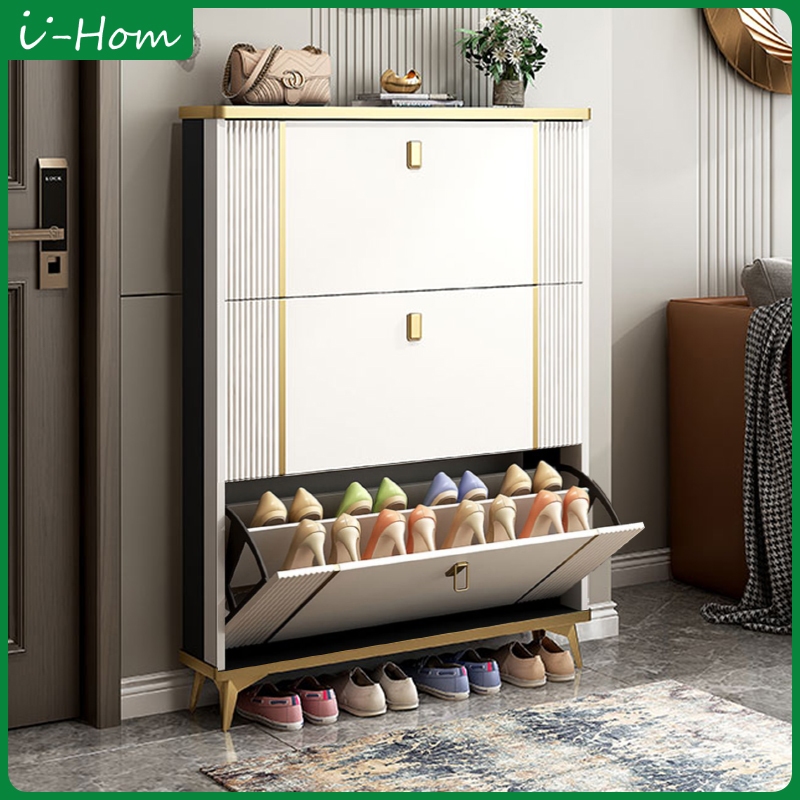 ตู้เก็บรองเท้า ตู้รองเท้าหรูหราน้ำหนักเบา 2ขนาด สีขาว[พร้อมส่ง]