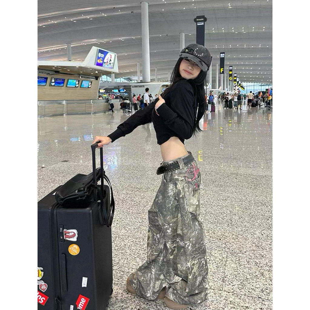 [Pre-Order] CGGA | American Retro Letter Embroidered Unisex Loose Straight Wide-Leg Pants🤎