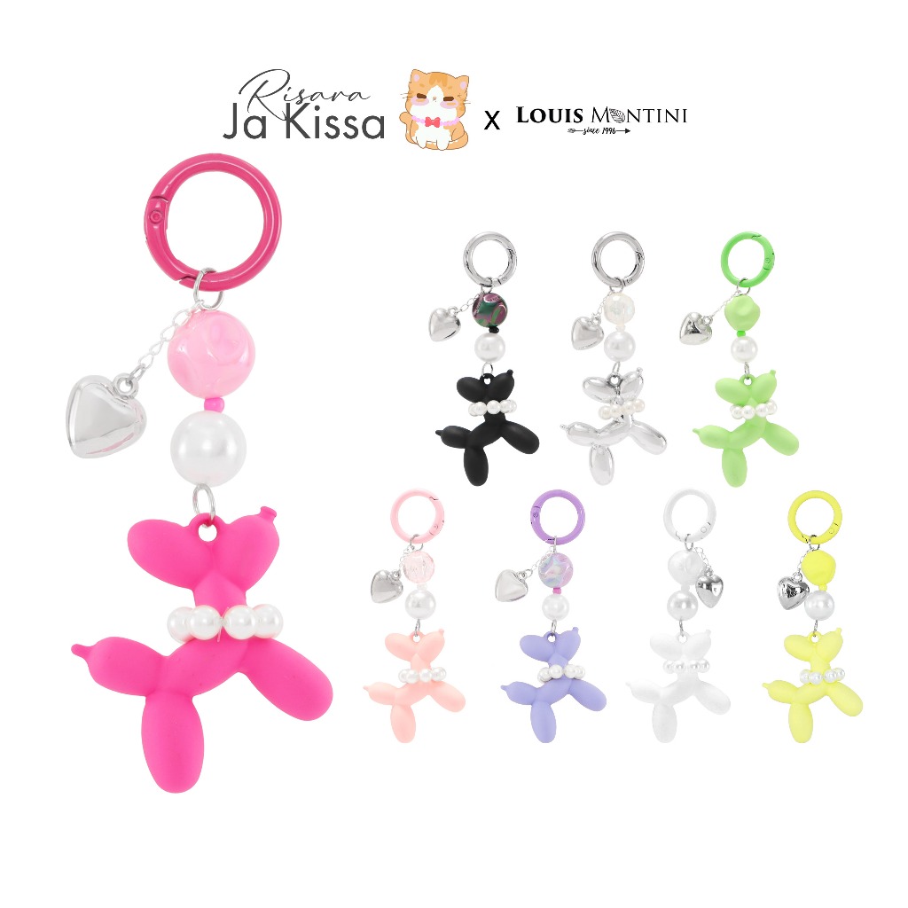 Louis Montini (Keychain) พวงกุญแจห้อยกระเป๋า บอลลูนด็อกพาสเทล พร้อมมุกและหัวใจ KCPB016