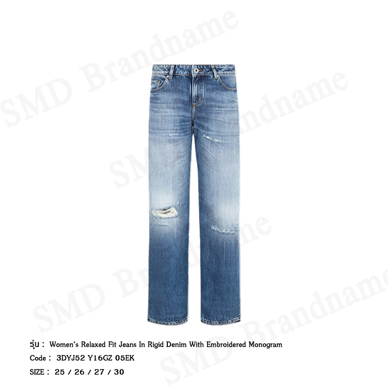 Armani Exchange กางเกงยีนส์ผู้หญิง รุ่น A/X Women's Relaxed Fit Jeans In Rigid Denim Code: 3DYJ52 Y16GZ 05EK