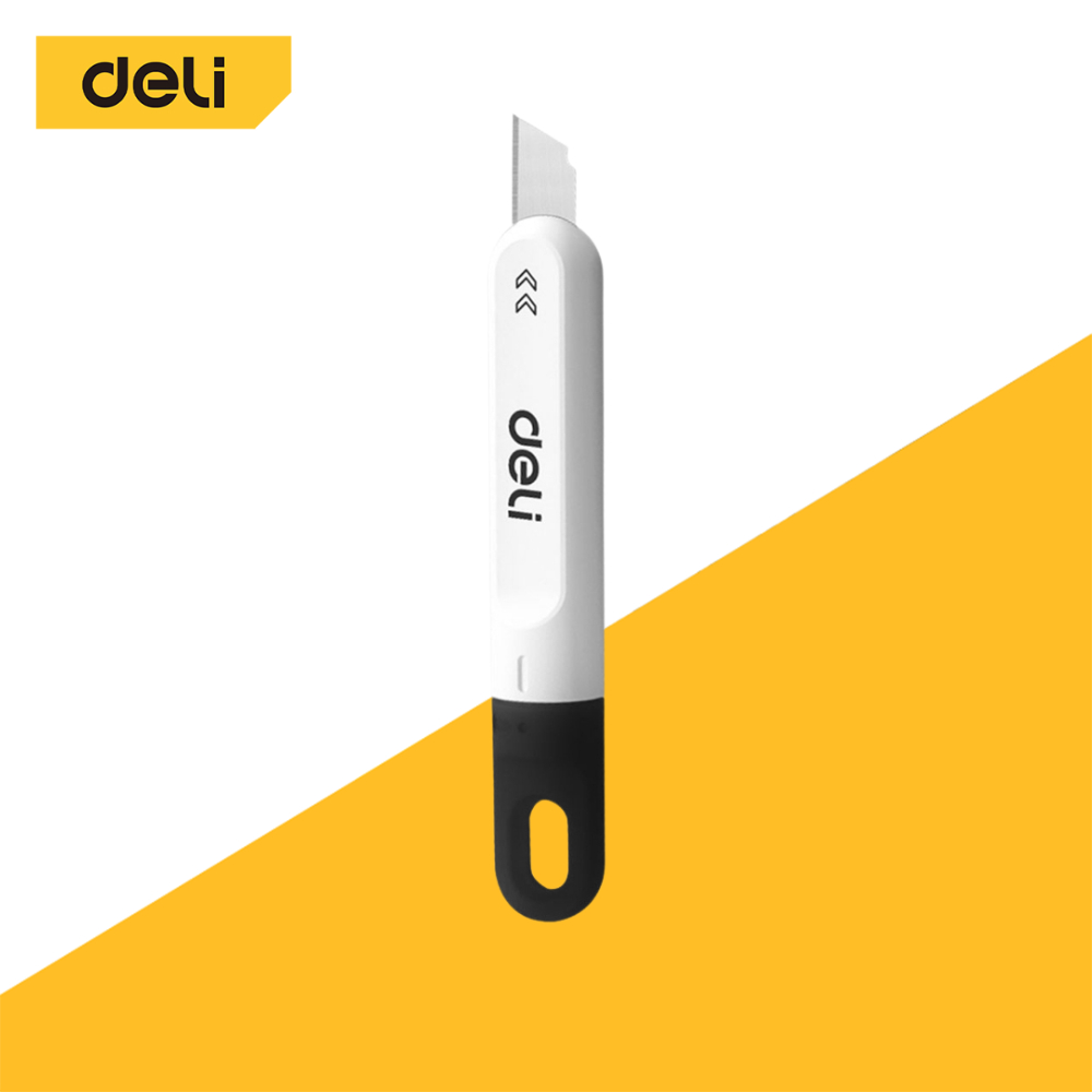 Deli คัตเตอร์ตัดกระดาษ คัตเตอร์มินิ ใบมีด SK5 มีคุณภาพ แข็งแรง ทนทาน หมุนเพื่อเปิด-ปิด สะดวกในการพกพา Cutter
