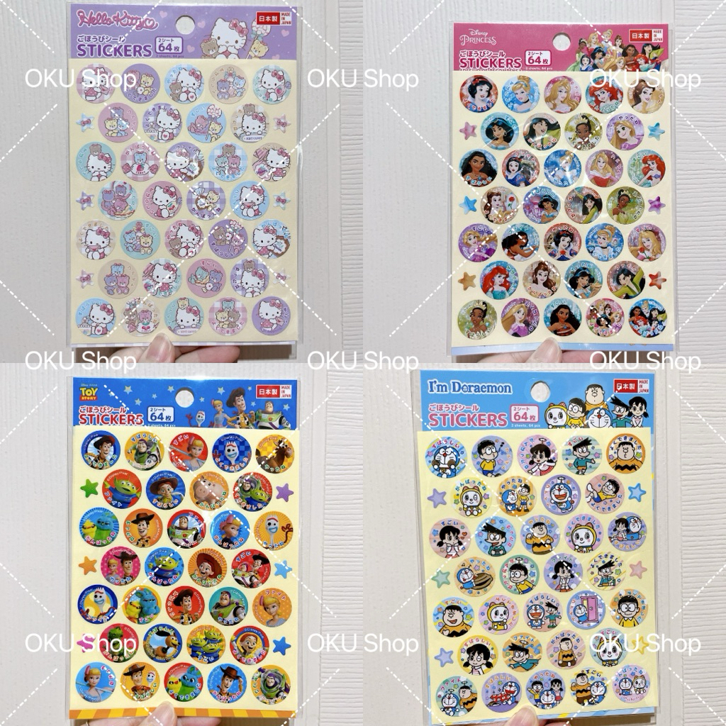 สติ๊กเกอร์ Sanrio Doraemon Disney Toy Story 🇯🇵 1 แพ็ค มี 2 แผ่น / 64 ดวง