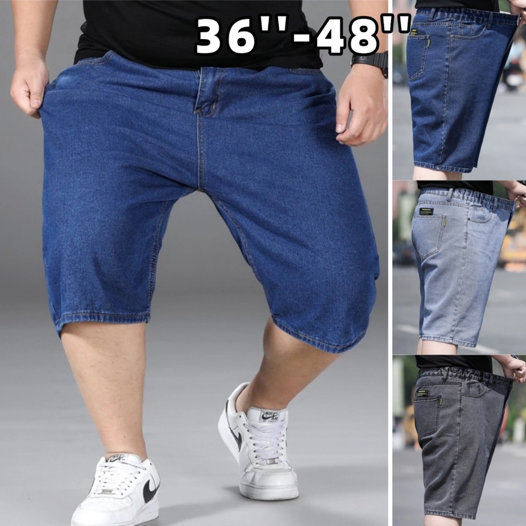 HOT 36-48  กางเกงขาสั้นลํลองผู้ชาย ยีนส์ขาสั้น พลัสไซส์ คล่องแคล่ว ใส่สบาย ผ้ายืด ใส่สบายไม่รั้งเป้า แมตช์ได้กับทุกชุด