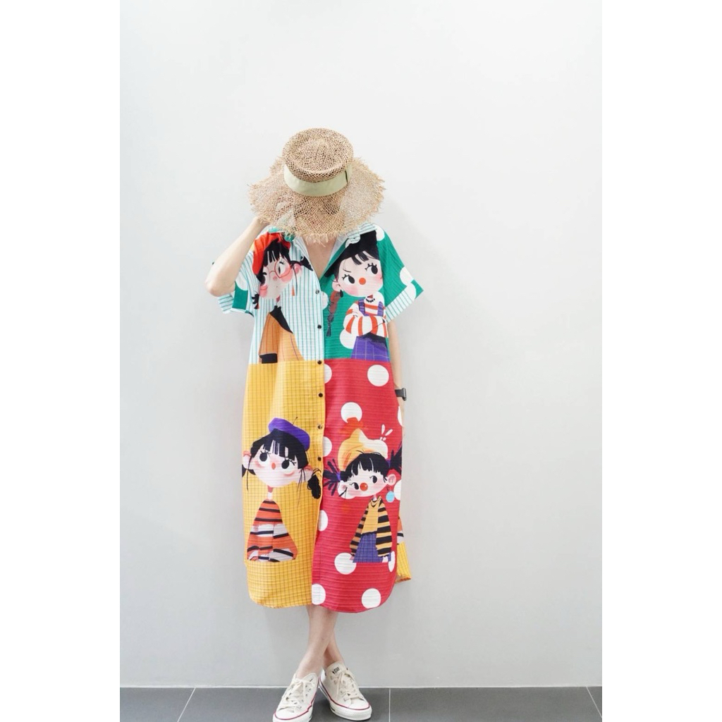 เดรสยาว Oversized ไหมอิตาลีกระเป๋าข้างทรงเดรส