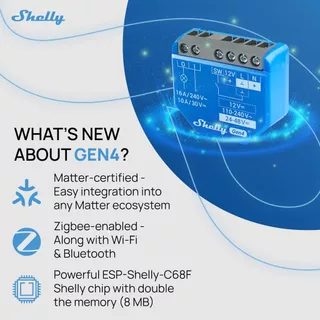 Shelly 1 Gen4 สวิตช์ไฟ 24-48VDC สวิตช์ไฟ สวิตช์ไฟ wifi 1 ช่อง 16A ควบคุมประตู ปั๊มน้ำ ไฟ ใช้กับ Home Assistant