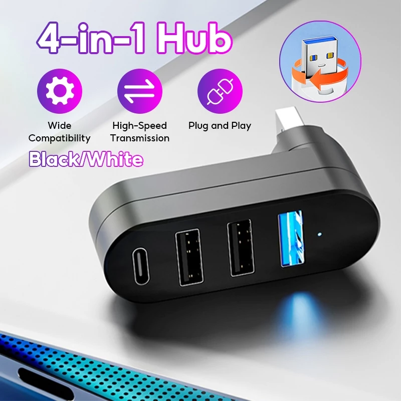 180 ° ฮับ USB 3.0 2.0 แบบหมุนได้ 4 in 1 USB Type C การถ่ายโอนข้อมูลความเร็วสูง สำหรับแล็ปท็อป PC HUB02 USB 3 Port