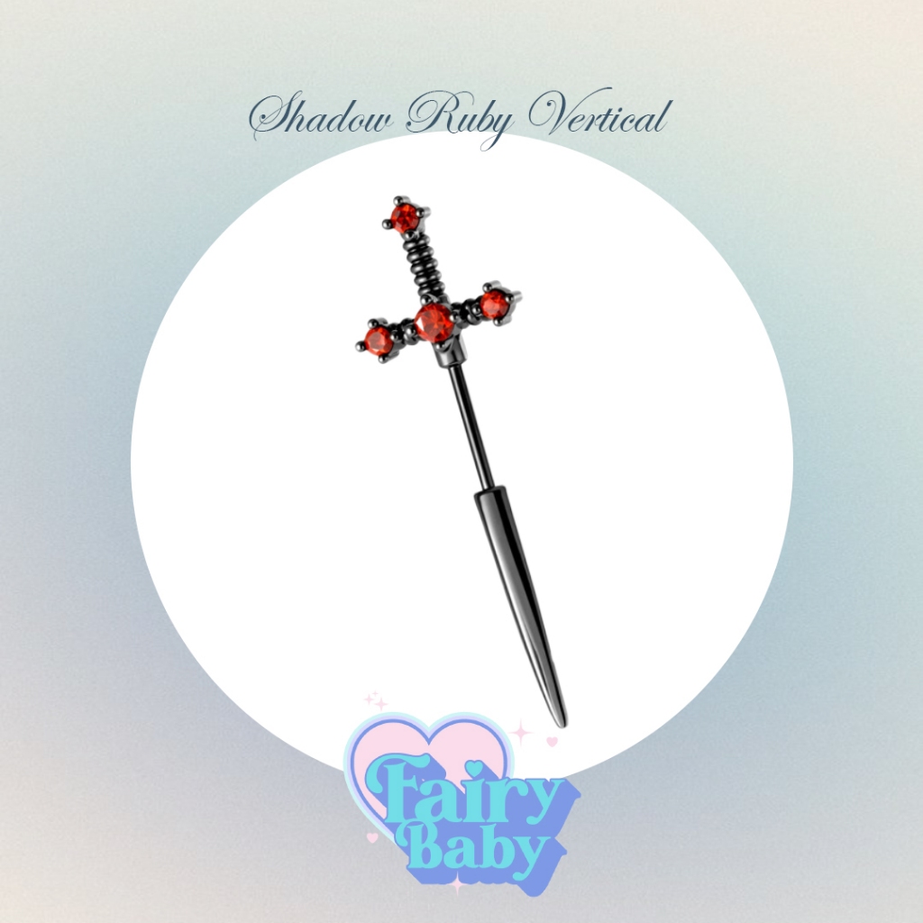 Fairybaby จิว Shadow Ruby Vertical ( 1 ชิ้น ) แป้นแบน จิวตุ้มหู แนวตั้ง สายเท่ มาใหม่ 0.8 (J3-145)