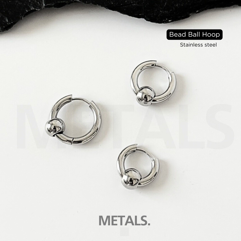 METALS ต่างหูห่วงบีชกลม Bead ball Hoop  สแตนเลส316L  ไม่ลอก โดนน้ำได้  ใส่ได้ทุกวัน EH01-02
