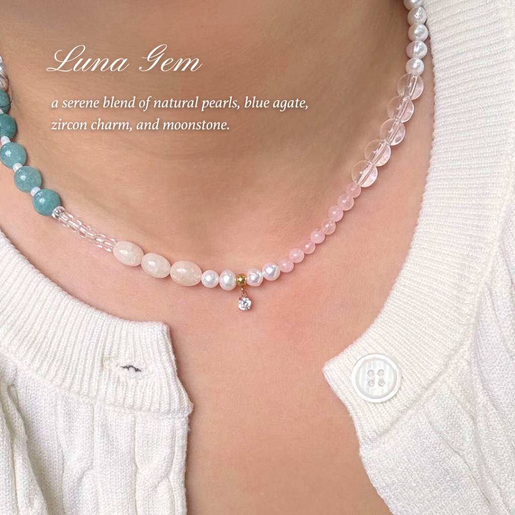 gimgioielli - สร้อยคอหินจี้เพทาย Luna Gem เลือกเปลี่ยนจี้ได้