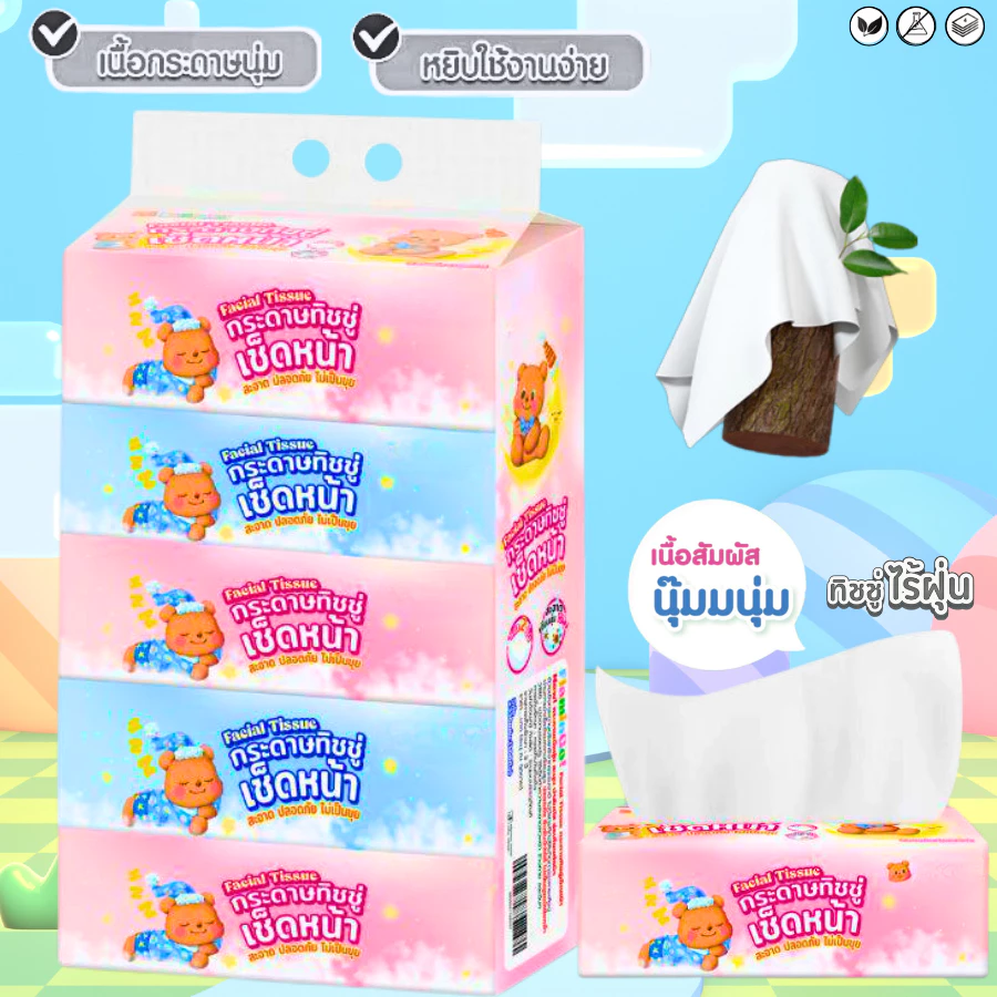 ( พร้อมส่ง10ห่อใหญ่ ) ทิชชู่หมีน้อยน่ารัก หนานุ่ม2ชั้น 1ห่อ/168แผ่น เกรดGB/T20808 เช็ดหน้าได้ thumbnail 6