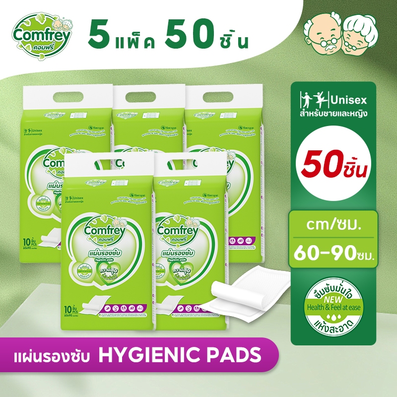 [5แพ็ค 50ชิ้น] Comfrey แผ่นรองซับผู้ใหญ่ 60cmx90cm bed sheet แผ่นซึมซับ