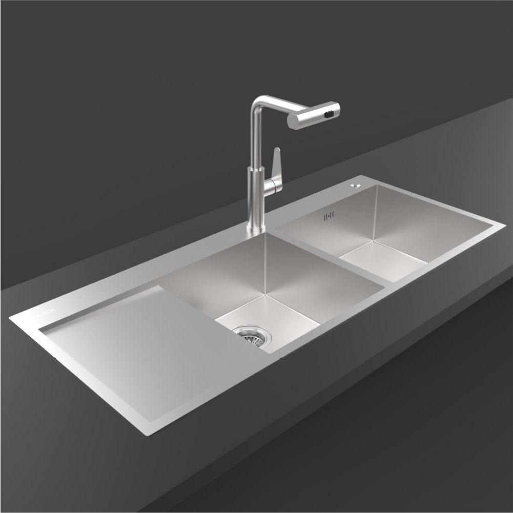 MEX รุ่น SQ1202R-MF อ่างล้างจาน 2 หลุม 1 ที่พัก ขนาด 120 x 51 สเตนเลส สตีล AISI 304 ราคา ถูกที่สุด ดีลบีเคเค แกลเลอรีภาพที่ 3