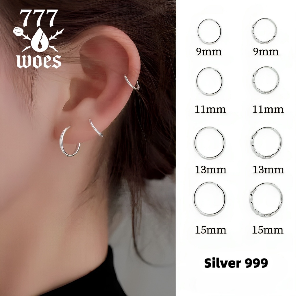 S999เงินแท้ต่างหูห่วงใหญ่/เล็กจิวกระดูกอ่อนแบบเสียบเหมาะสำหรับคนเจาะใหม่ไม่แพ้ผิวสไตล์เกาหลี