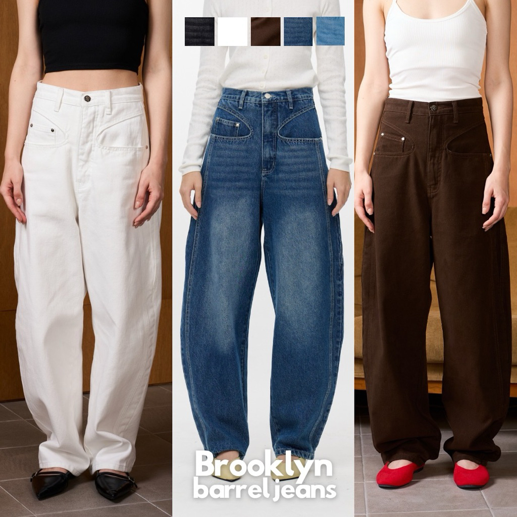 (มีS-7XL) Brooklyn barrel jeans  กางเกงยีนส์ขายาวเอวสูง กางเกงยีนส์ทรงบาร์เรล รุ่น P18 - Mesave