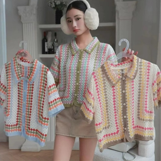 Alice♥︎ อ่านก่อนสั่ง‼️ KNITWEAR TOP เสื้องานถักไหมพรม สีน่ารักทุกตัว เป็นคอปกแขนสั้น น่ารักแบบน่ารักอ่ะค่ะ