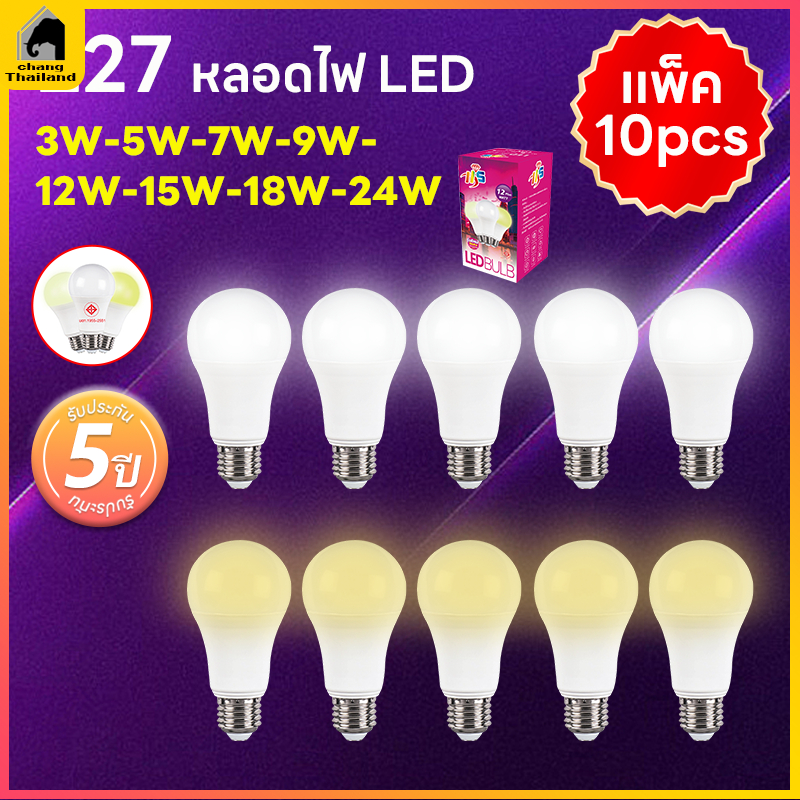 รุ่นใหม่2026 แพ็ค 10ชิ้น หลอดไฟ LED Bulb light ใช้ไฟฟ้า220V หลอดประหยัดไฟ หลอดไฟประหยัดพลังงาน ขั้วเกลียว E27