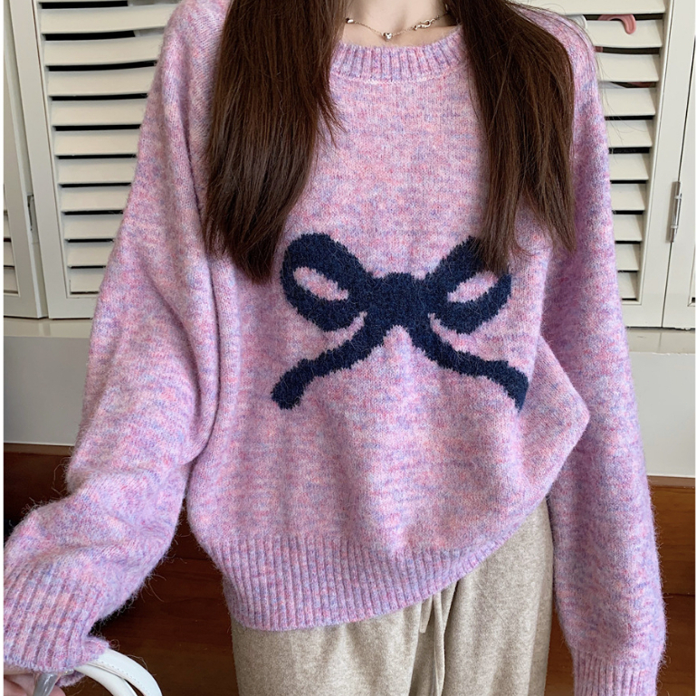 เสื้อสเวตเตอร์แขนยาวคอกลมทรงหลวมสำหรับฤดูใบไม้ร่วง/ฤดูหนาว ดีไซน์ใหม่ พร้อมโบว์ สวมใส่ได้หลากหลายโอกาส ทันสมัยและใช้งานไ - รูปที่ 7