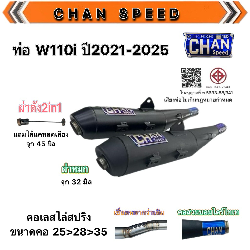 ท่อ W110i LED ปี2021-2025 ชาญสปีด คอสวมบอมไดร์เลเซอร์ ป้ายไทเทนูน