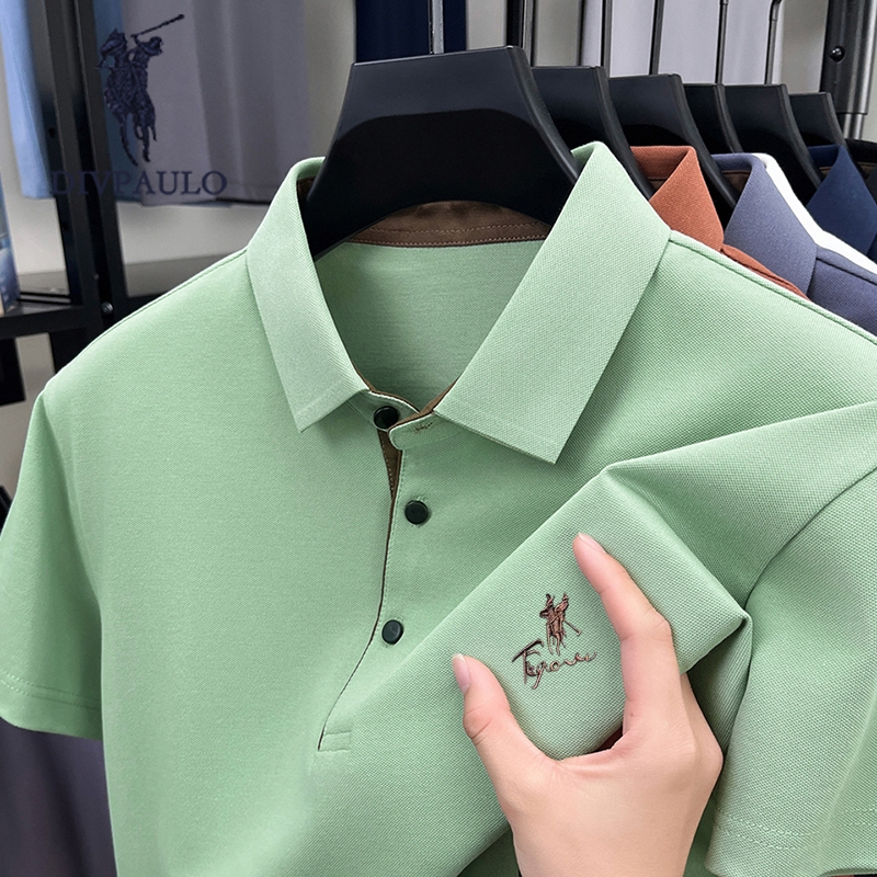 DIVPOLO 1099-F ผู้ชายผ้าฝ้ายแท้เสื้อโปโลปกปักแขนสั้นสีทึบสบายๆทุกการแข่งขันเสื้อยืด - รูปที่ 3