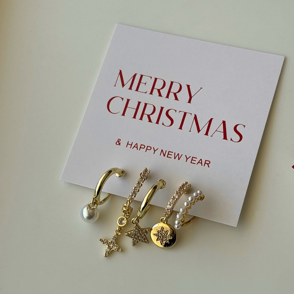 🎄ต่างหูหนีบไม่ต้องเจาะหูStar light Hoop set 6 ชิ้น