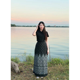 TANTANOD -รหัสTL6 ชุดเซต เสื้อไขว้ผูกข้าง กระโปรงยาวลายพญานาค(ผ้าฝ้าย) รุ่นPrakaydaw