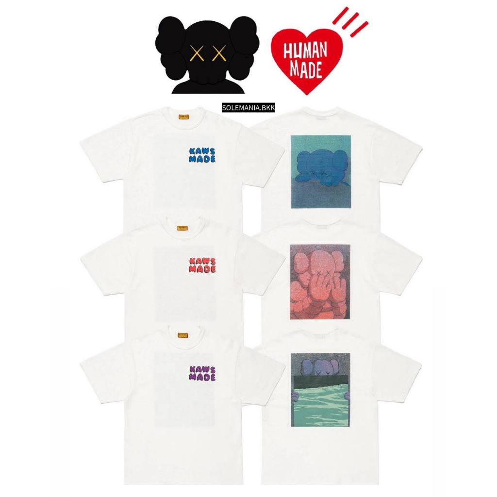 ของแท้ 💯% 💙❤️💜 HUMAN MADE × KAWS art T-shirts GRAPHIC T-SHIRT 💙❤️💜‼️ สินค้าพร้อมจัดส่ง ‼️