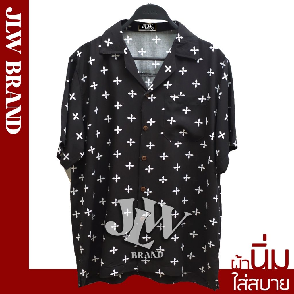 เสื้อฮาวาย ลายกางเขน ผ้านิ่ม M L XL Oversize คอฮาวาย JLW BRAND