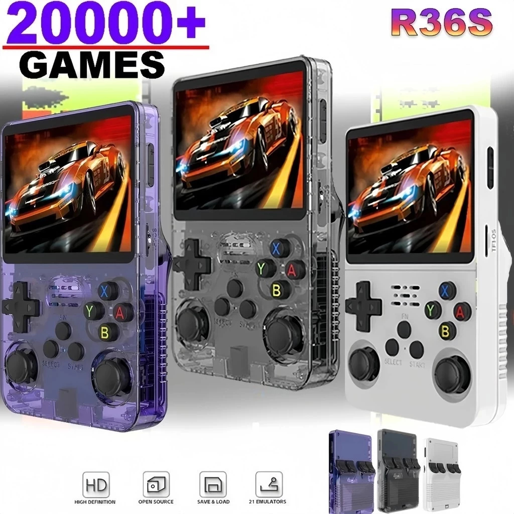 New R36S เกมคอนโซล Retro Game Console 128GB วิดีโอเกม เกมคอนโซลแบบพกพาสามารถชาร เครื่องเกมพกพา Gameb