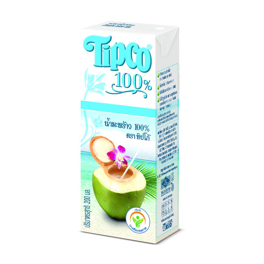 TIPCO น้ำมะพร้าว Coconut Water 100% ขนาด 200 ml. ยกลัง 24 กล่อง Ex.150326