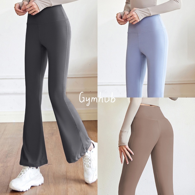 GYMHUB กางเกงเอวสูงกระชับสะโพกทรงบานยางยืดสำหรับผู้หญิง กางเกงโยคะพิลาทิส ระบายอากาศได้ดี