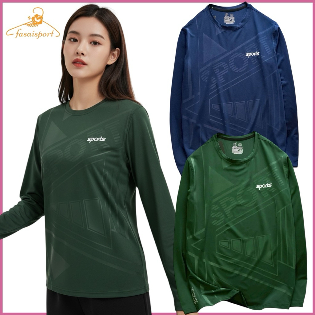เสื้อยืดคอกลมแขนยาว ปักSports ลายกราฟฟิก โดดเด่น ใส่ได้ทั้งชายหญิง เนื้อผ้าโพลีเอสเตอร์