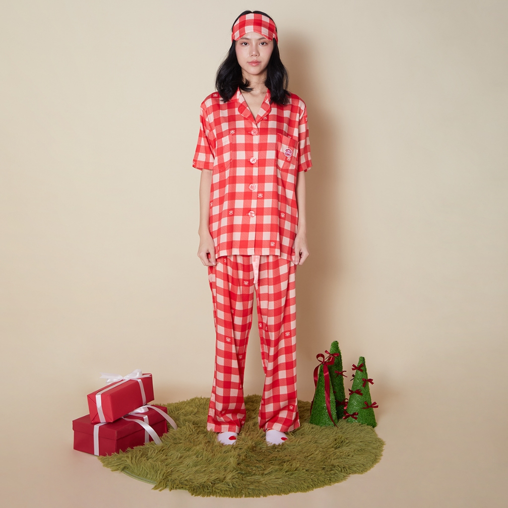 PAUL FRANK ชุดนอนกางเกงขายาว SLEEPY SQUARES IN RUBY PANTS SET
