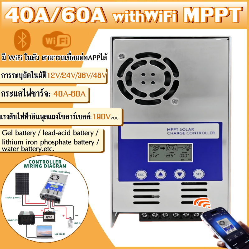 MPPT Solar Charger 40A 60A ชาร์จเจอร์ 12V/24V/36V/48V ชาจเจอร์โซล่า แผงควบคุมพลังงานแสงอาทิตย์แบบอัตโนมัติ