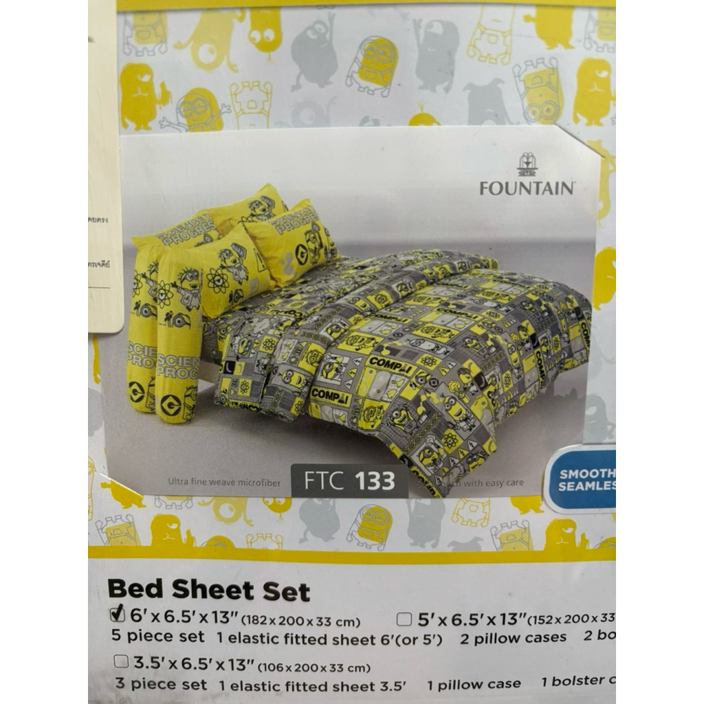 ผ้าปูที่นอนฟาวน์เทนFountainลายมินเนี่ยน6ฟุตไม่มีปลอกหมอน