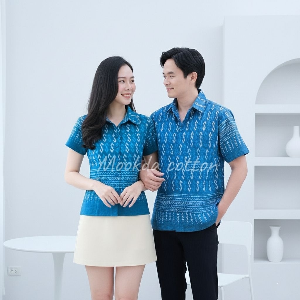 📸เสื้อผ้าฝ้ายหมักโคลนไซส์ใหญ่คอปกเชิ๊ตชาย ลายขอ📸