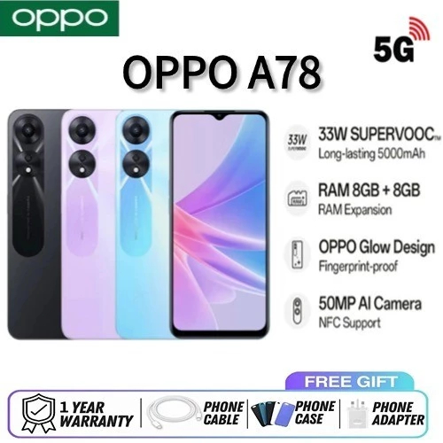 OPPO A78 มือถือสมาร์ทโฟน RAM8GB / ROM256GB กว้าง 6.43 นิ้ว 5000mah ความจุแบตเตอรี่ การรับประกันร้านค้า 1 ปี
