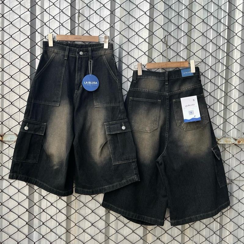 LABLUSA - LBS347 : กางเกงขา5ส่วนกระเป๋าคาร์โก้แนวสตรีท (Unisex) - รูปที่ 5