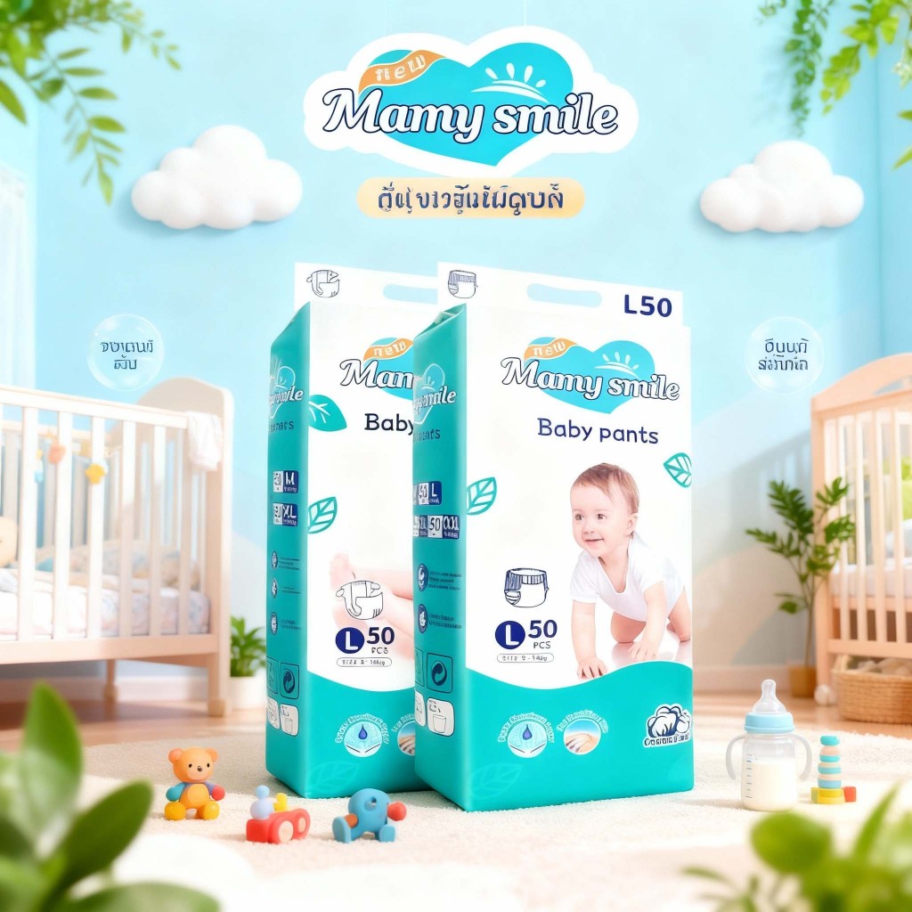 Mamysmile แพมเพิส เด็กแรกเกิดถึงโต ผ้าอ้อมกางเกง ซึมซับดี บางเบา ใช้ง่าย กางเกงผ้าอ้อมเด็ก 50ชิ้น แพมเพิสเด็ก