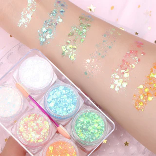 พร้อมส่ง อายแชโดว์ กลิตเตอร์แต่งหน้า 1 พาเลท 6 ตลับ มีกาวในตัว เจลกากเพชร แต่งหน้า แต่งผม
