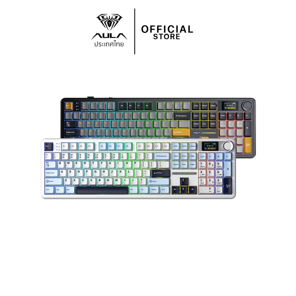 คีย์บอร์ดไร้สาย - AULA F108Pro - Display Gasket Mechanical Keyboard Full Size คีย์ไทย รับประกัน 2 ปี