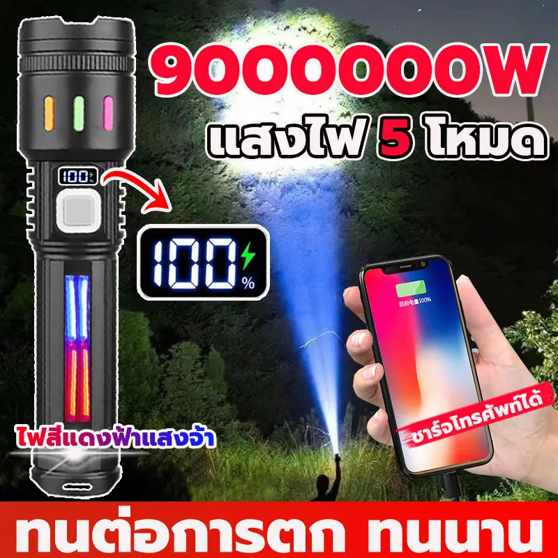 [รุ่นใหม่ปี2025 ] ไฟฉายแรงสูง แท้ พลังสูง LED สว่าง มาก แสงยิงไกลถึง5000เมตร ไฟฉาย led ชาร์จได้ ไฟฉายแรงสูงไกล ไฟฉาย พกพ