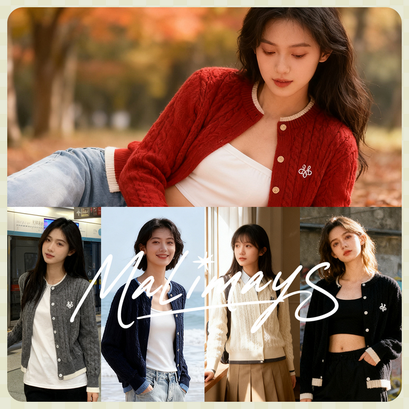MALIMAYS - Double Cardigan คาร์ดิแกนไหมพรมขอบทูโทน [พร้อมส่ง]