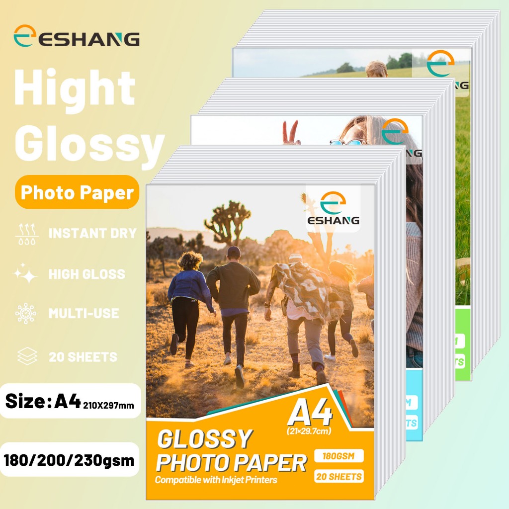 20 Sheets A4 Photo Paper,180/200/230gsm Premium Glossy Photo Paper Picture Paper For Inkjet Printer