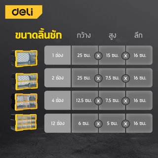 Deli ลิ้นชักพลาสติก ลิ้นชักพลาสติกเก็บสกรู กล่องใส่อะไหล่พลาสติก ยึดกำแพงได้ Compartment Drawer